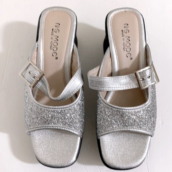 NWOB NS MODE Women's KOREAN Slide Sandals Silver Sparkles Size 6.5 - Picture 1 of 7